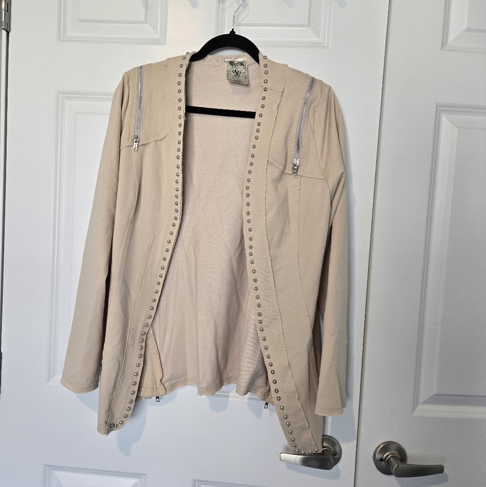 Cream Blazer with Embellished Collar